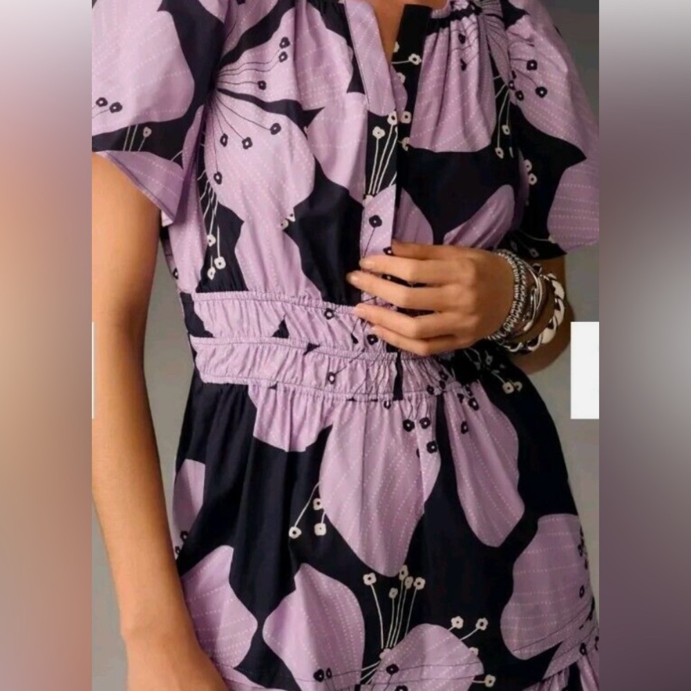 NWOT Anthropologie The Somerset Mini in Lilac Navy Floral Dress S - Picture 4 of 9